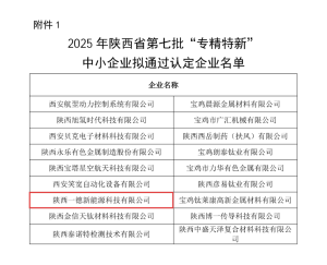 喜报！陕西一德获评陕西省“专精特新”企业称号
